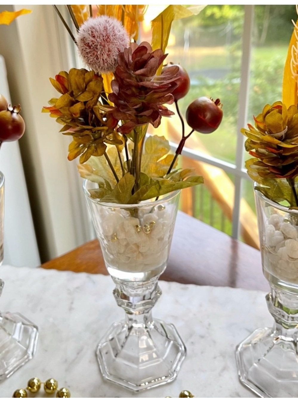 Autumn Harvest Faux Floral Vases in Yellow and Burgundy - Unbranded